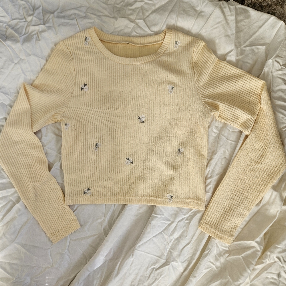 Yellow Floral Long Sleeve Crop Top
